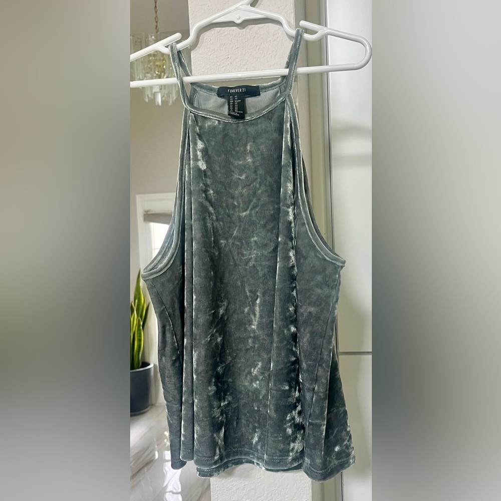 Forever 21 Women’s Velvet Metalic Moss Green Tank Top Size XS